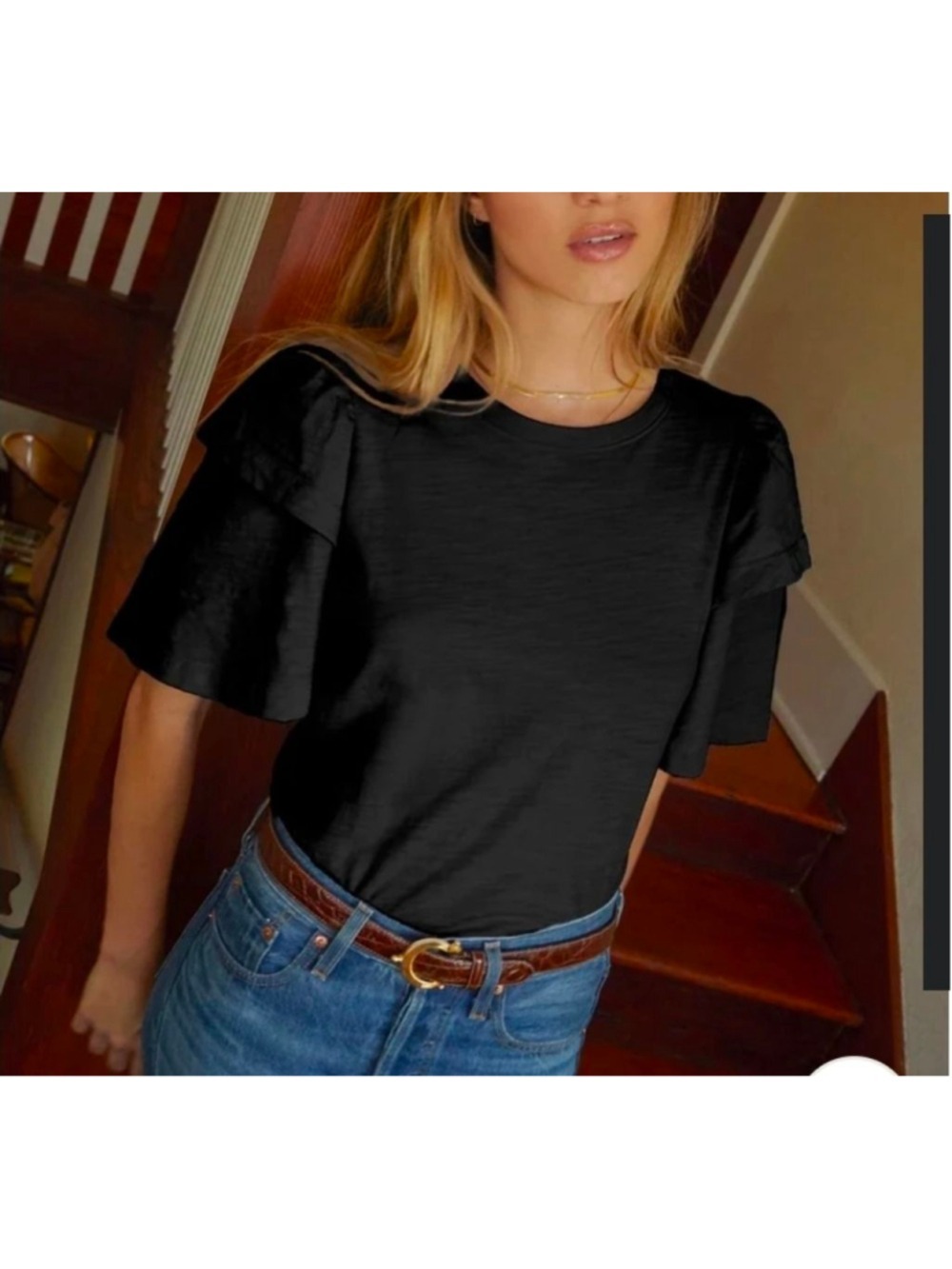 Nation LTD - Regina Exaggerated Sleeve Tee in Jet Black Size L